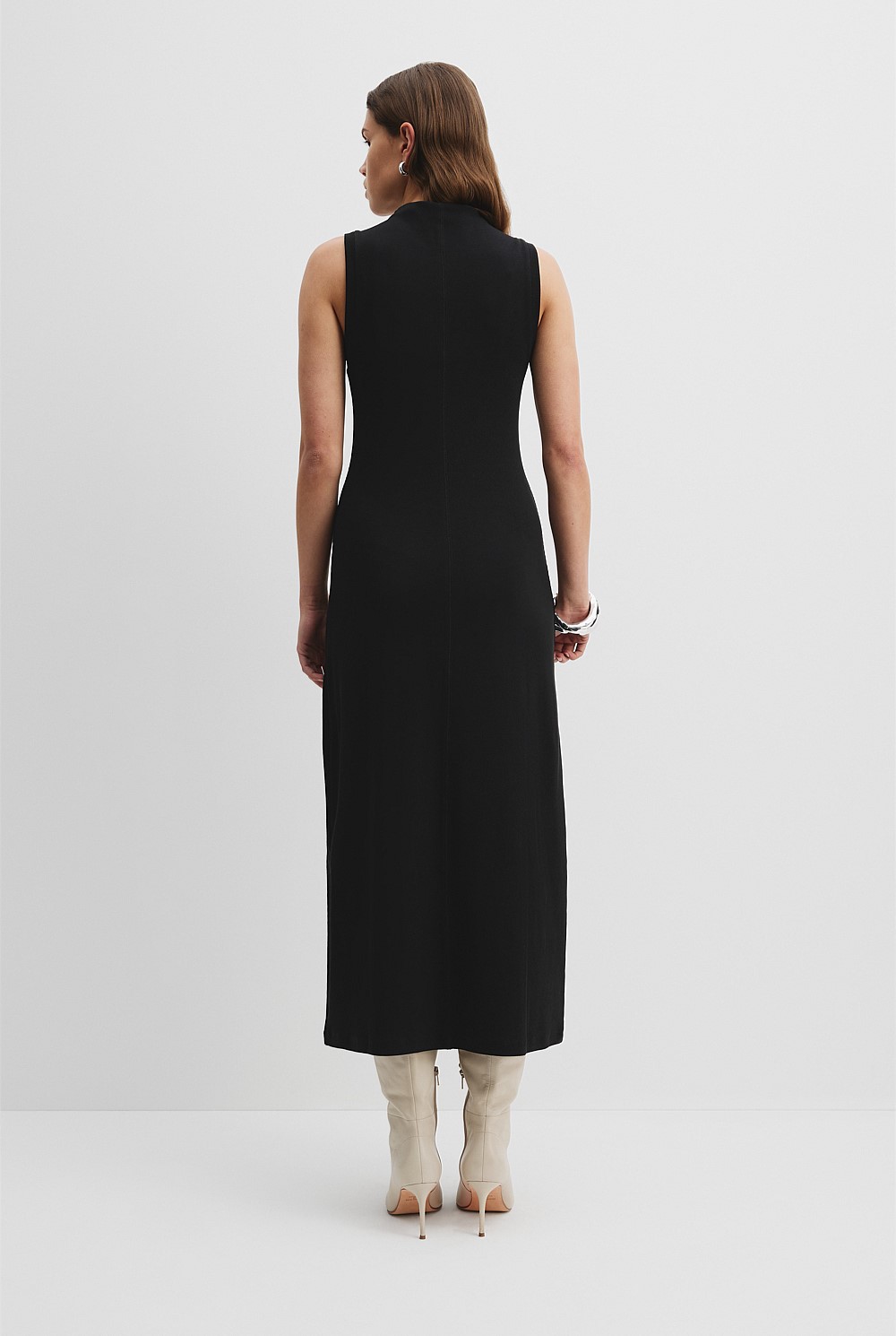 Australian Cotton Blend Mock Neck Rib Dress