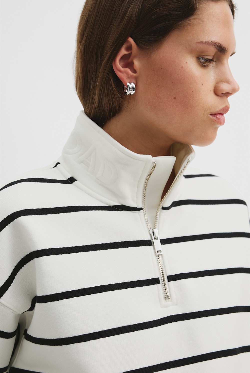 Australian Cotton Stripe Zip Collar Sweat