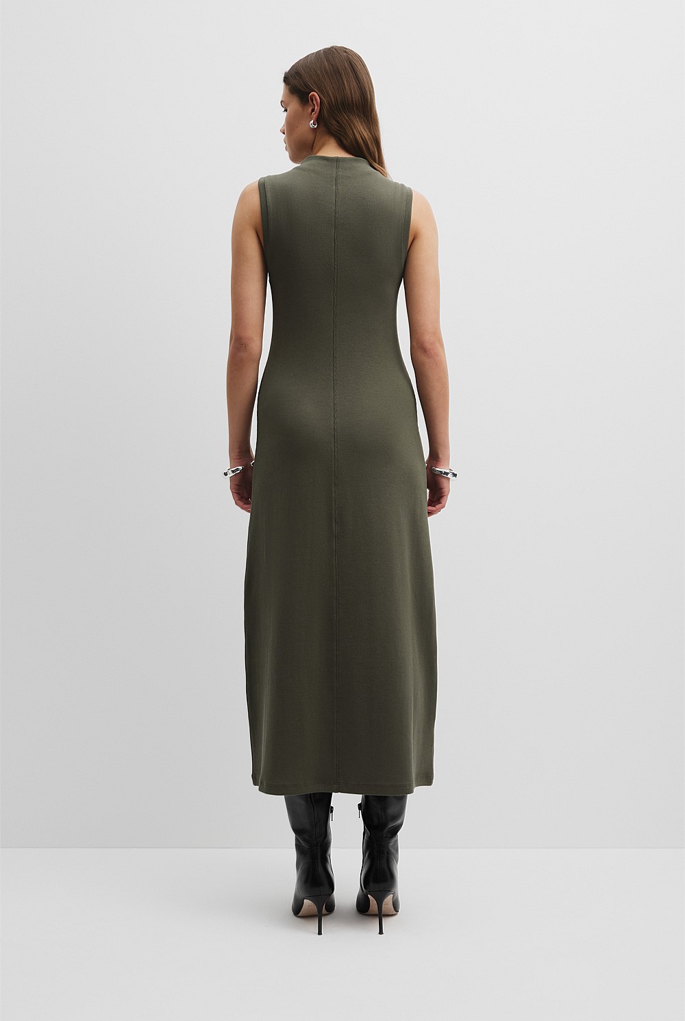 Australian Cotton Blend Mock Neck Rib Dress