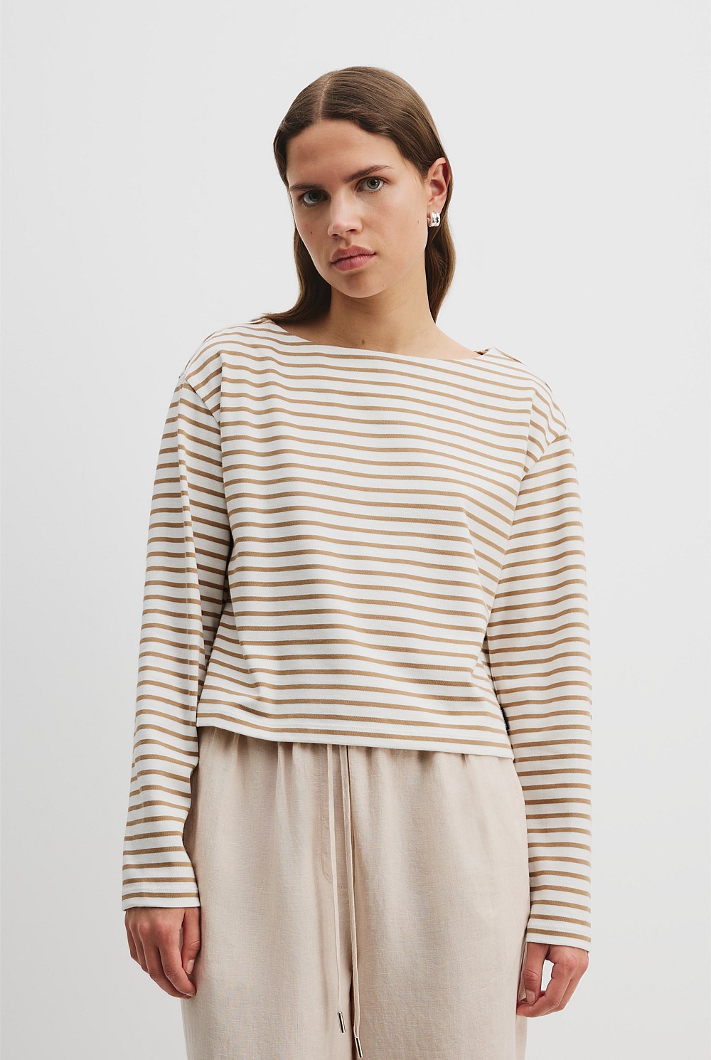 Australian Cotton Boat Neck Stripe T-Shirt