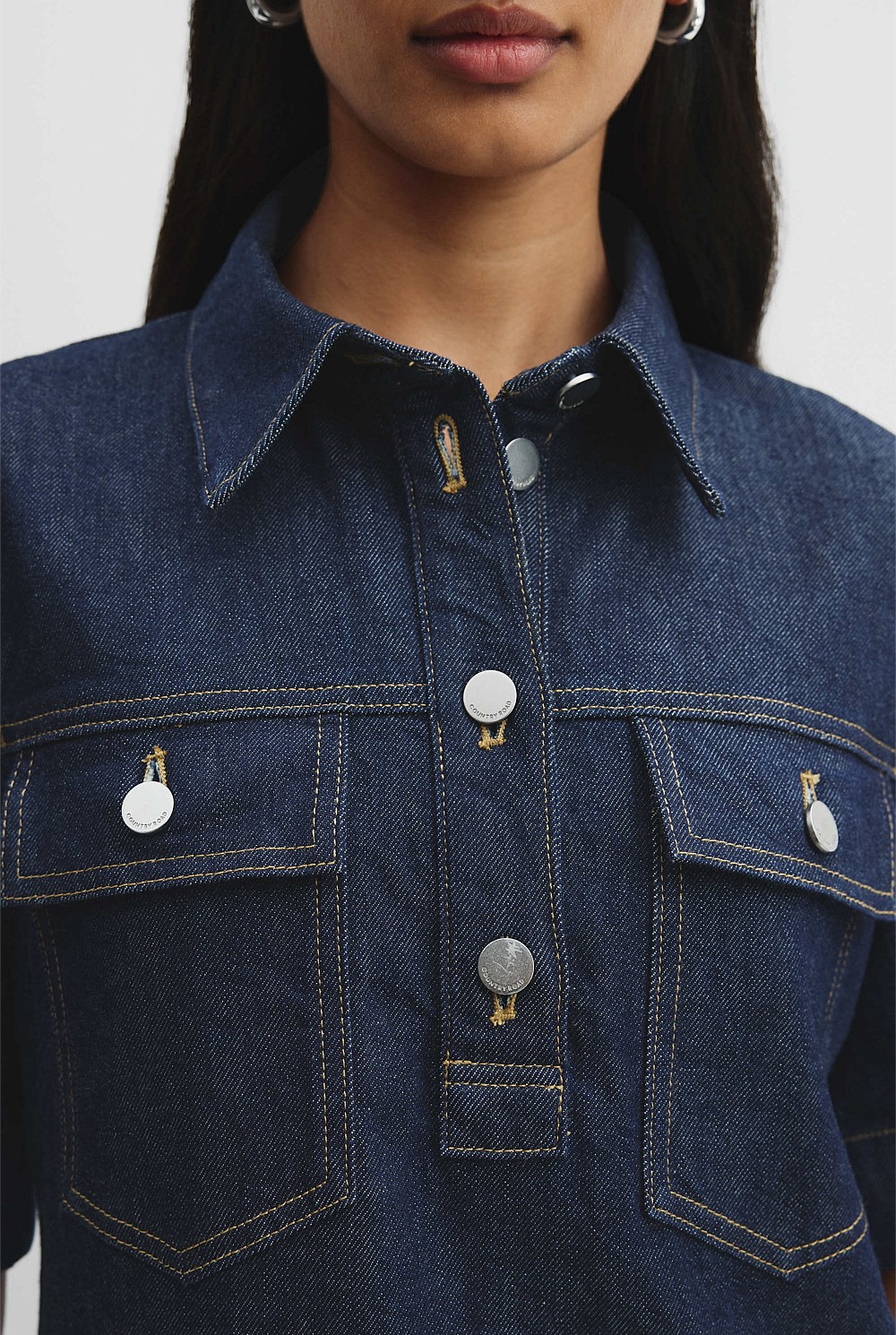 Half Placket Denim Dress