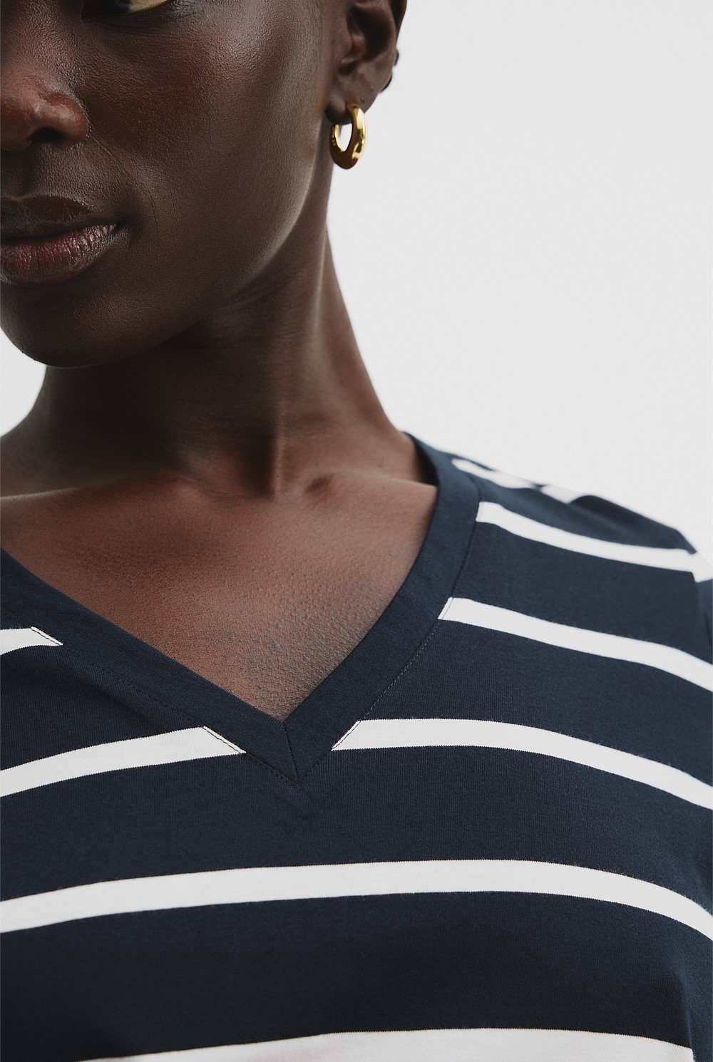 Australian Cotton Stripe V-Neck Relaxed T-Shirt