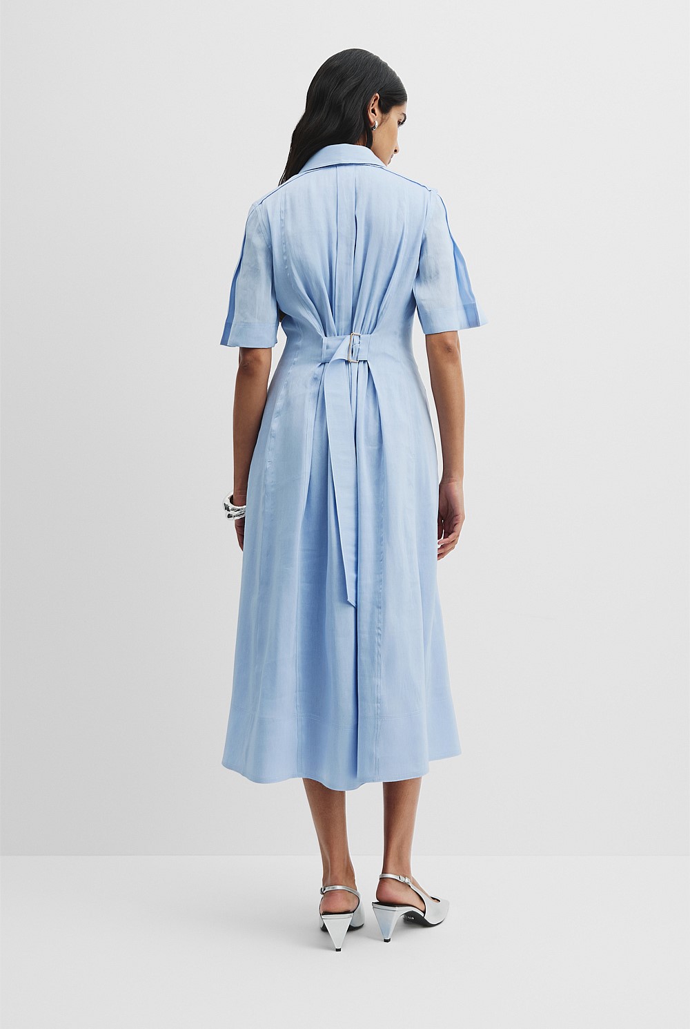 Organically Grown Linen Blend Cinched Shirt Dress