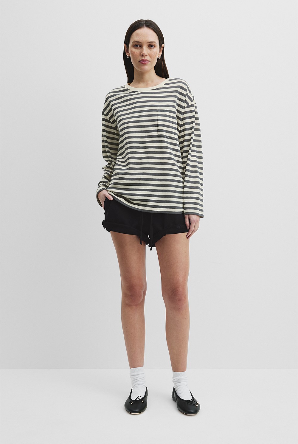 Australian Cotton Stripe Long Sleeve Relaxed T-Shirt