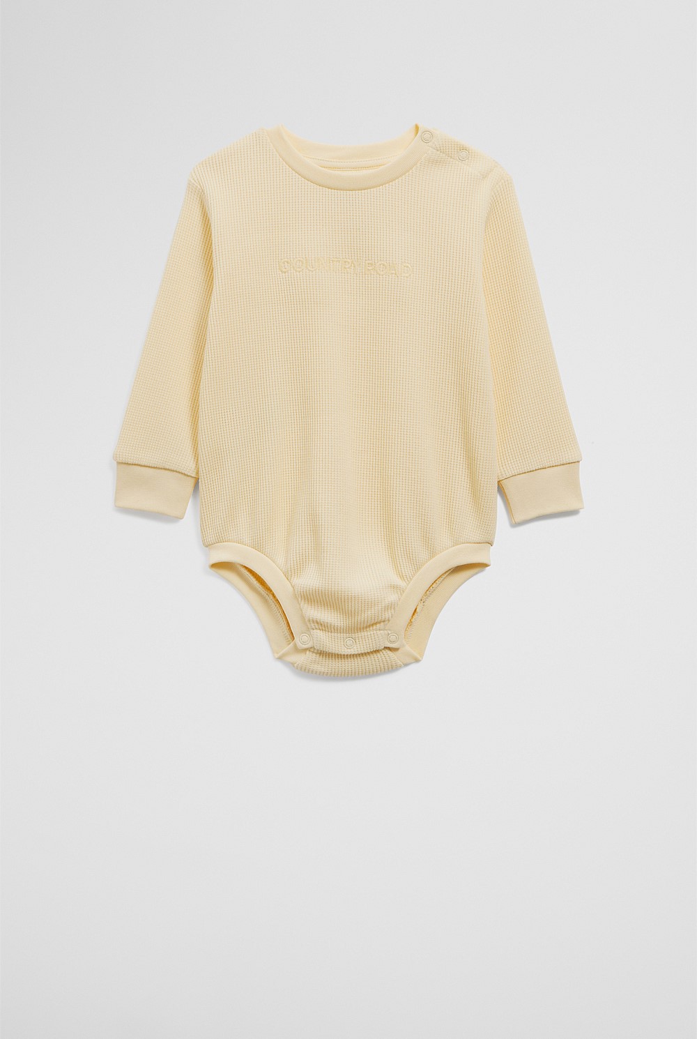 Organically Grown Cotton Waffle Logo Long Sleeve Bodysuit