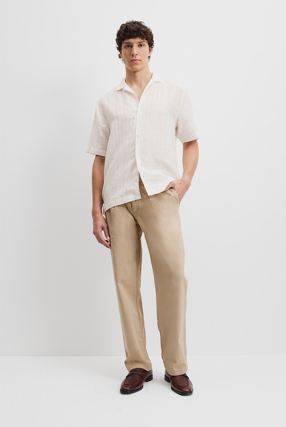 Short Sleeve Cotton Linen Windowpane Shirt