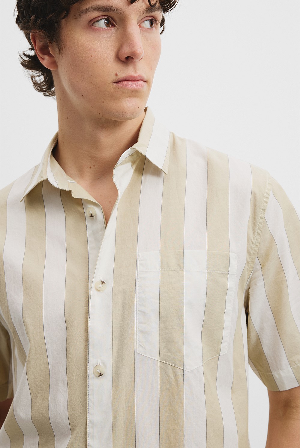 Short Sleeve Stripe Poplin Shirt