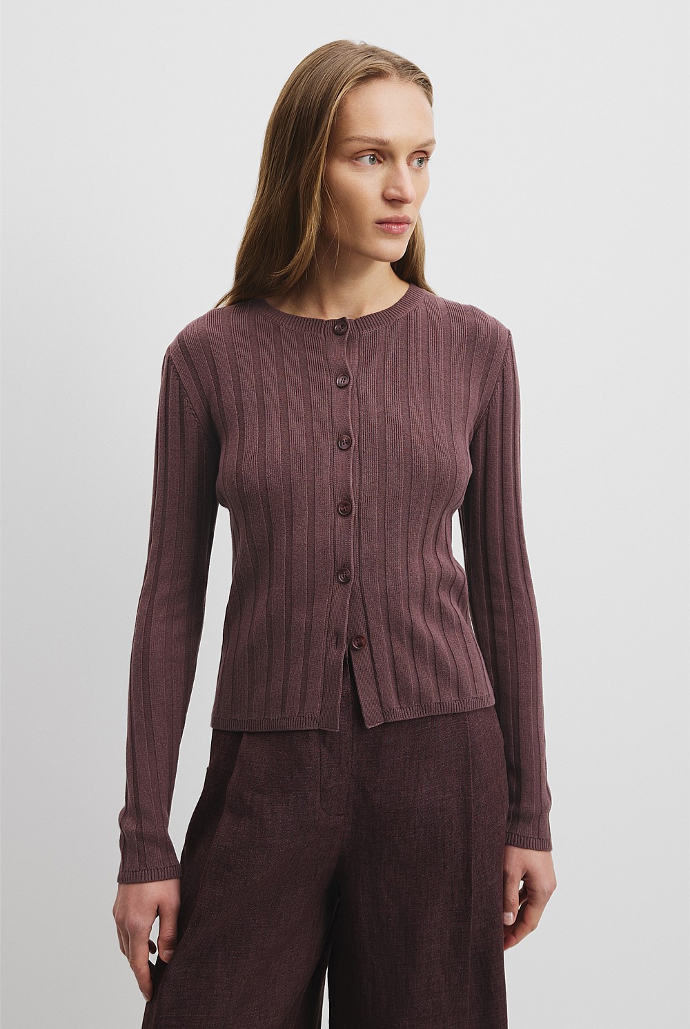 Organically Grown Cotton Blend Button Detail Cardigan