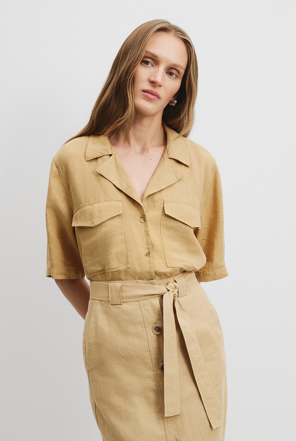 Organically Grown Linen Pocket Detail Shirt