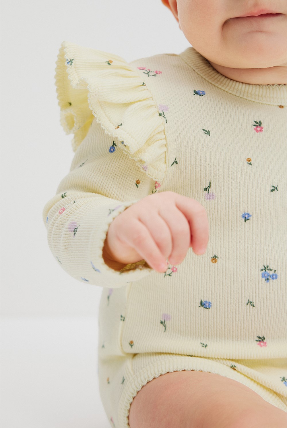 Organically Grown Cotton Rib Frill Long Sleeve Bodysuit