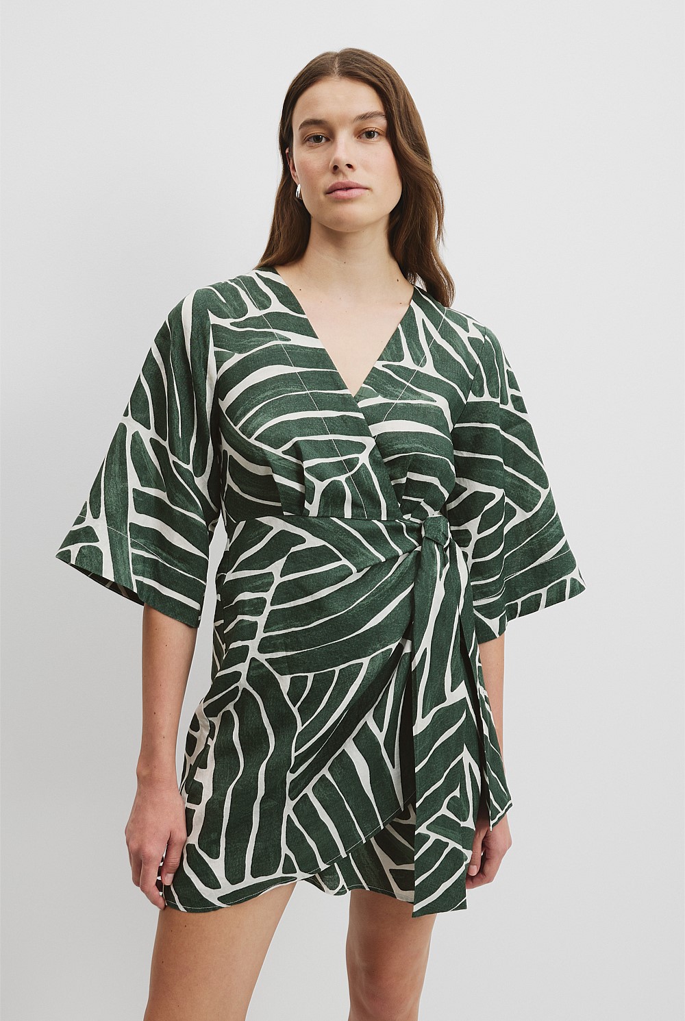 Print Ramie Wrap Dress