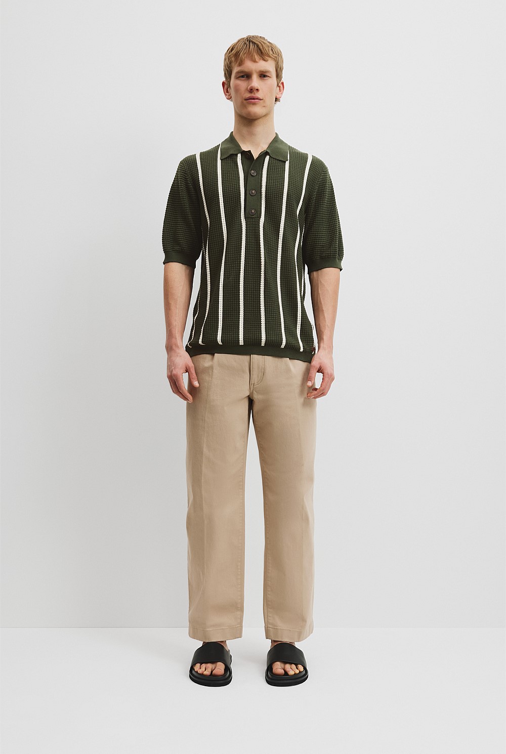 Australian Cotton Stripe Short Sleeve Waffle Knit