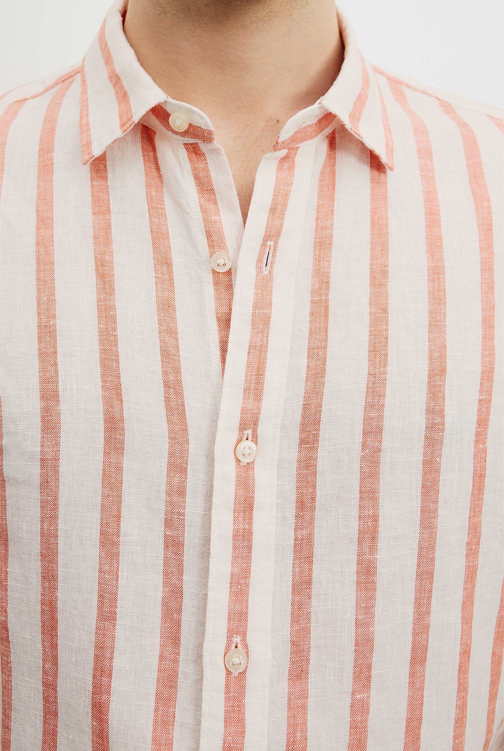 Regular Fit Organically Grown Linen Short Sleeve Stripe Shirt