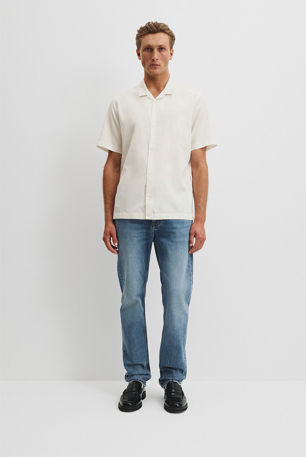 Short Sleeve Revere Jacquard Shirt