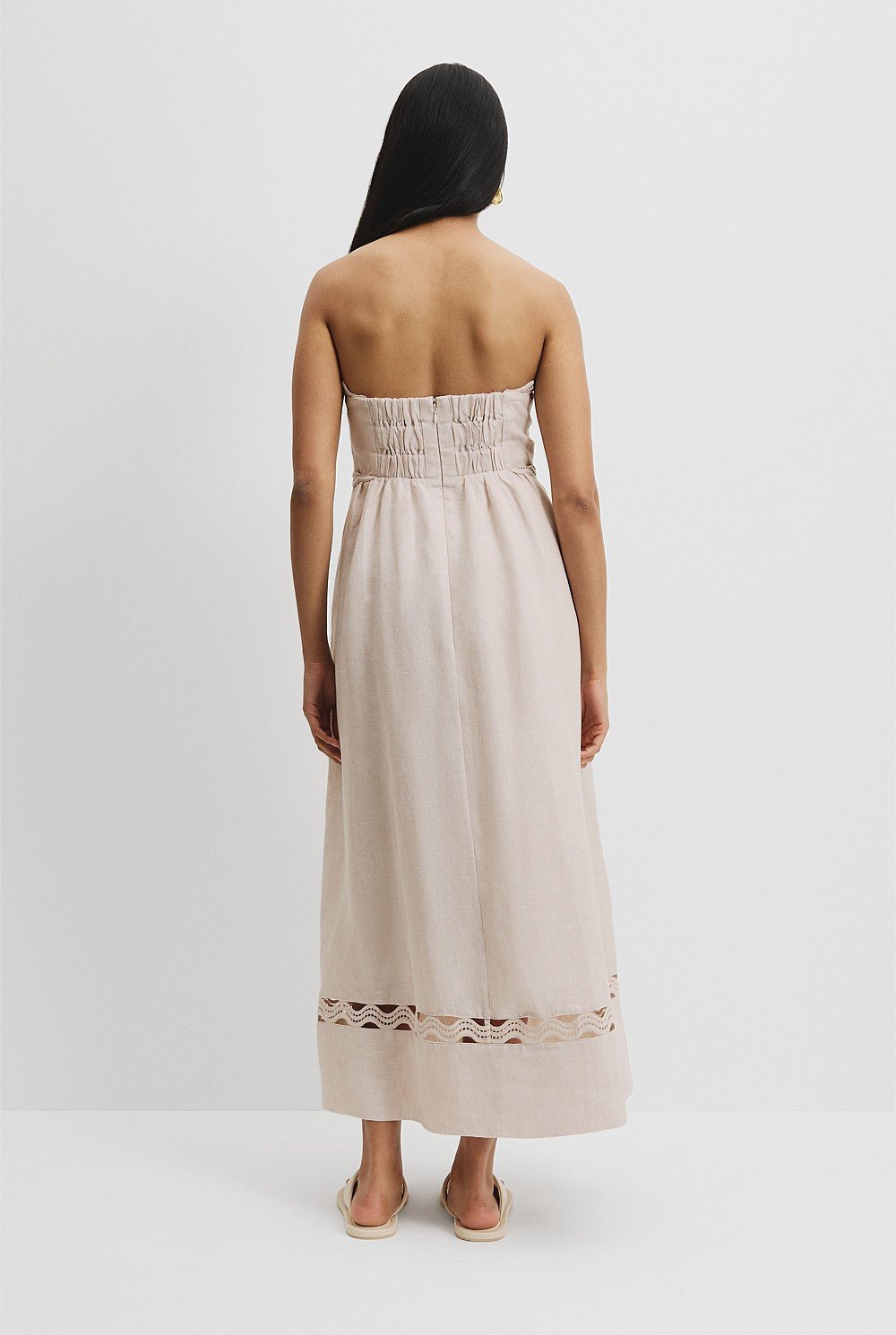 Organically Grown Linen Scallop Trim Midi Dress