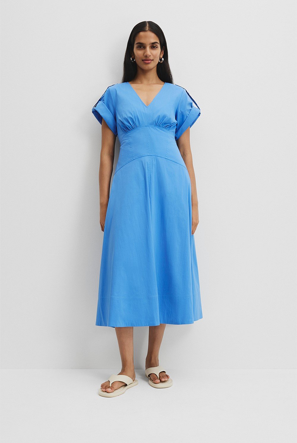 Poplin Basque Midi Dress