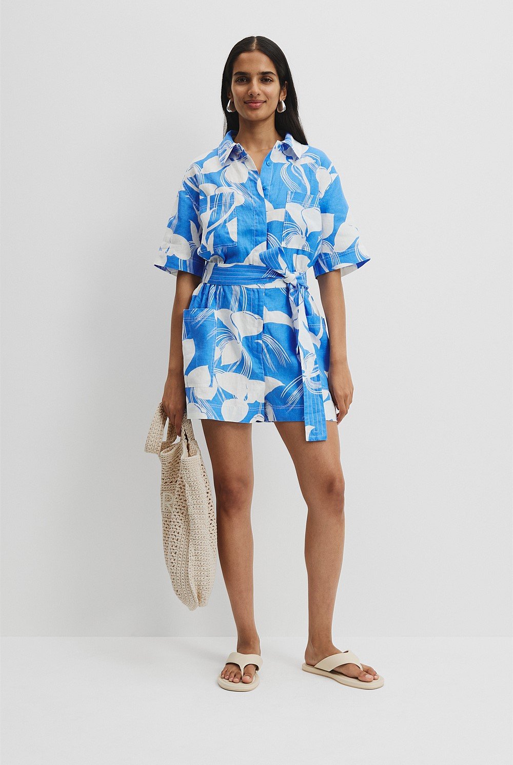 Organically Grown Linen Print Playsuit