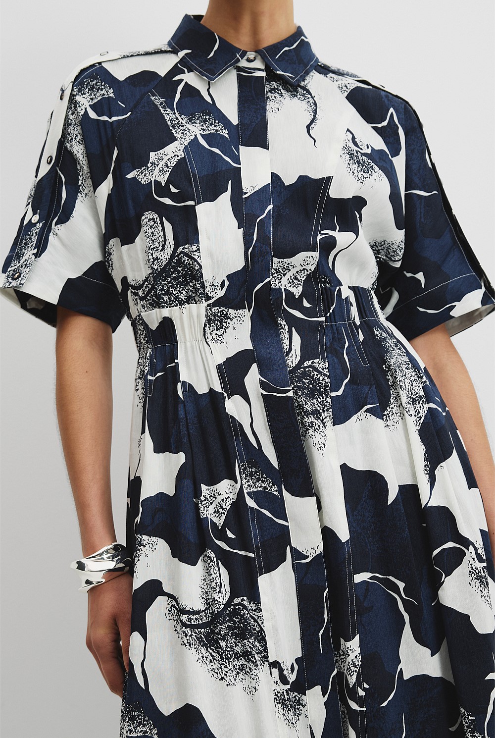 Print Cinched Shirt Dress