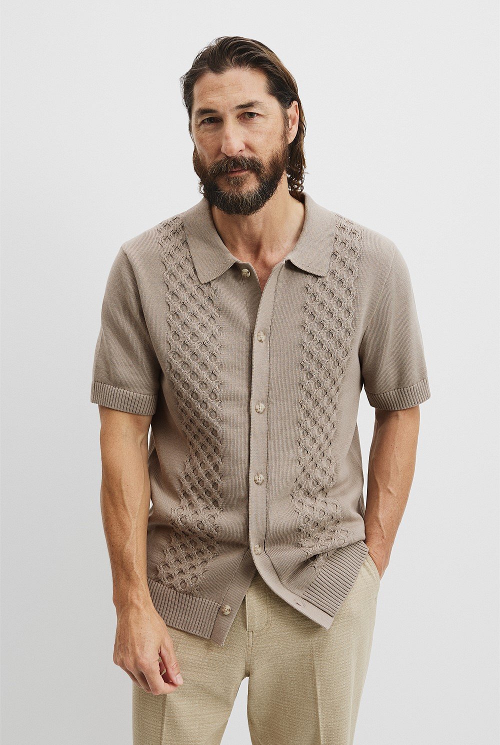 Australian Cotton Cable Panel Knit Shirt