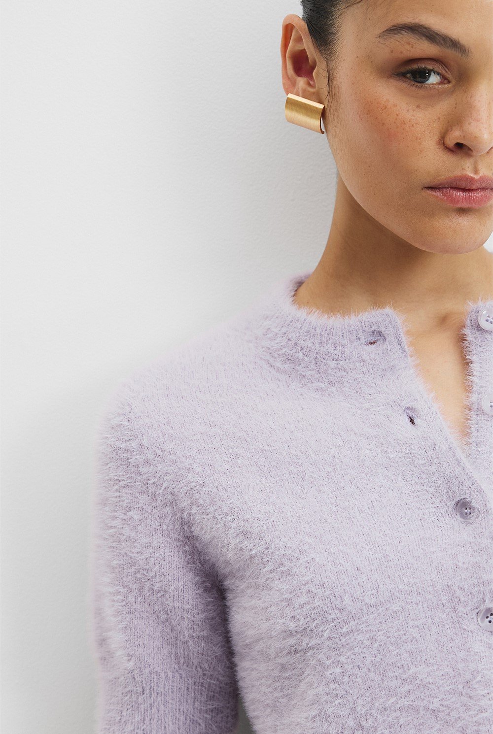 Fluffy Button Detail Knit