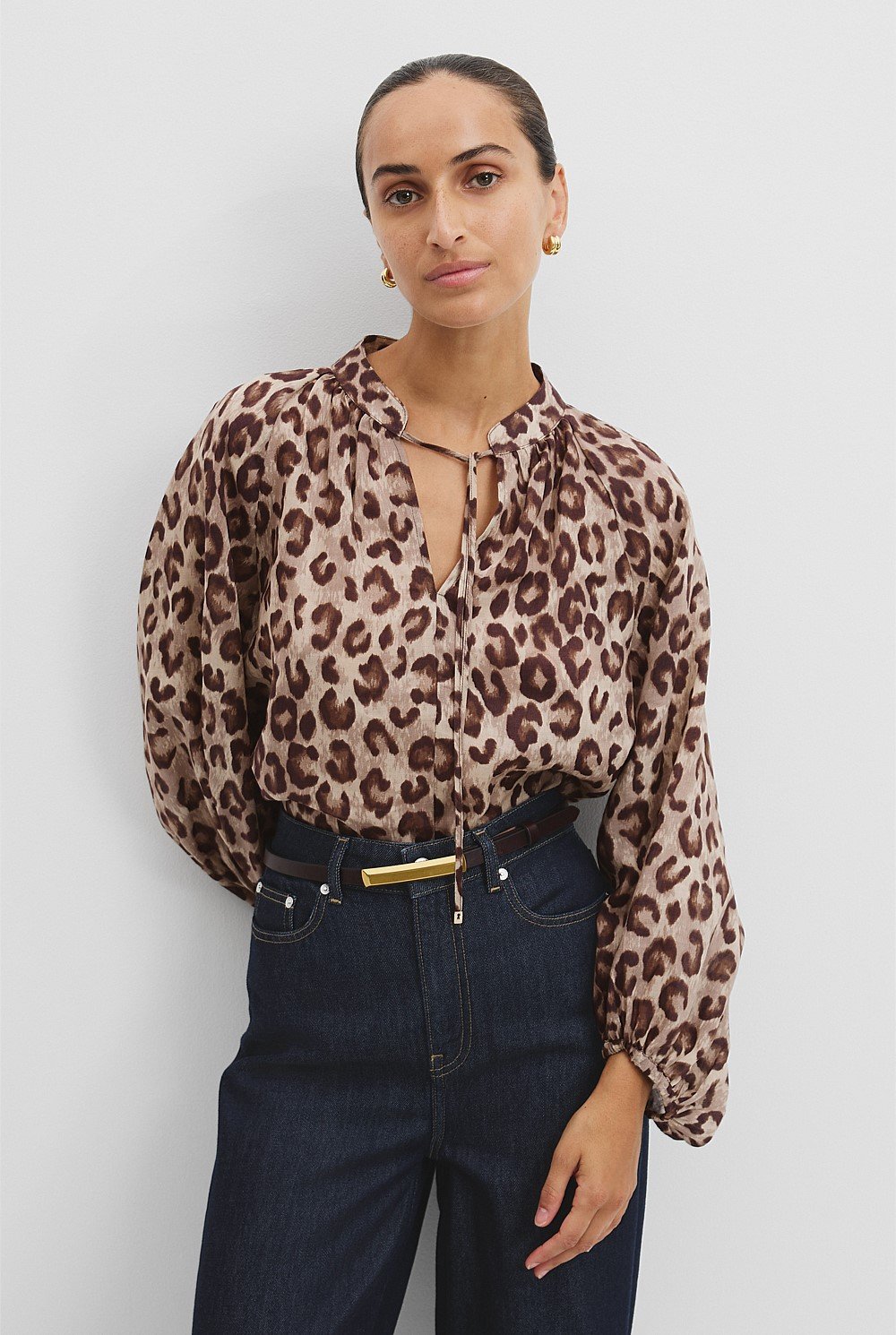 Print Ramie Long Sleeve Blouse