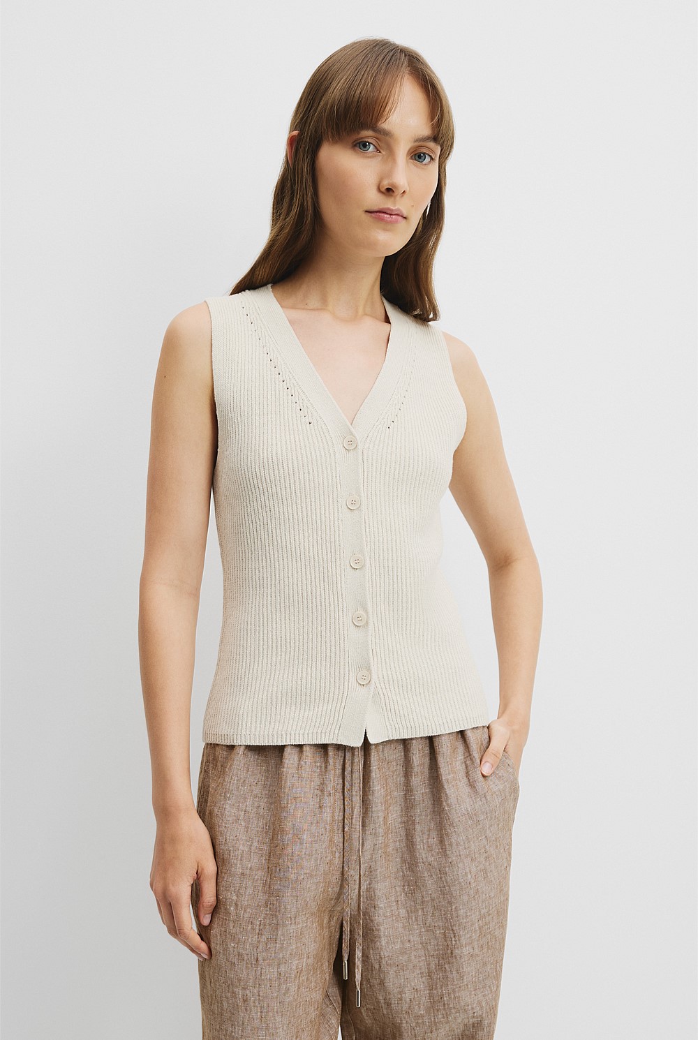 Organically Grown Cotton Linen Textured Knit Vest