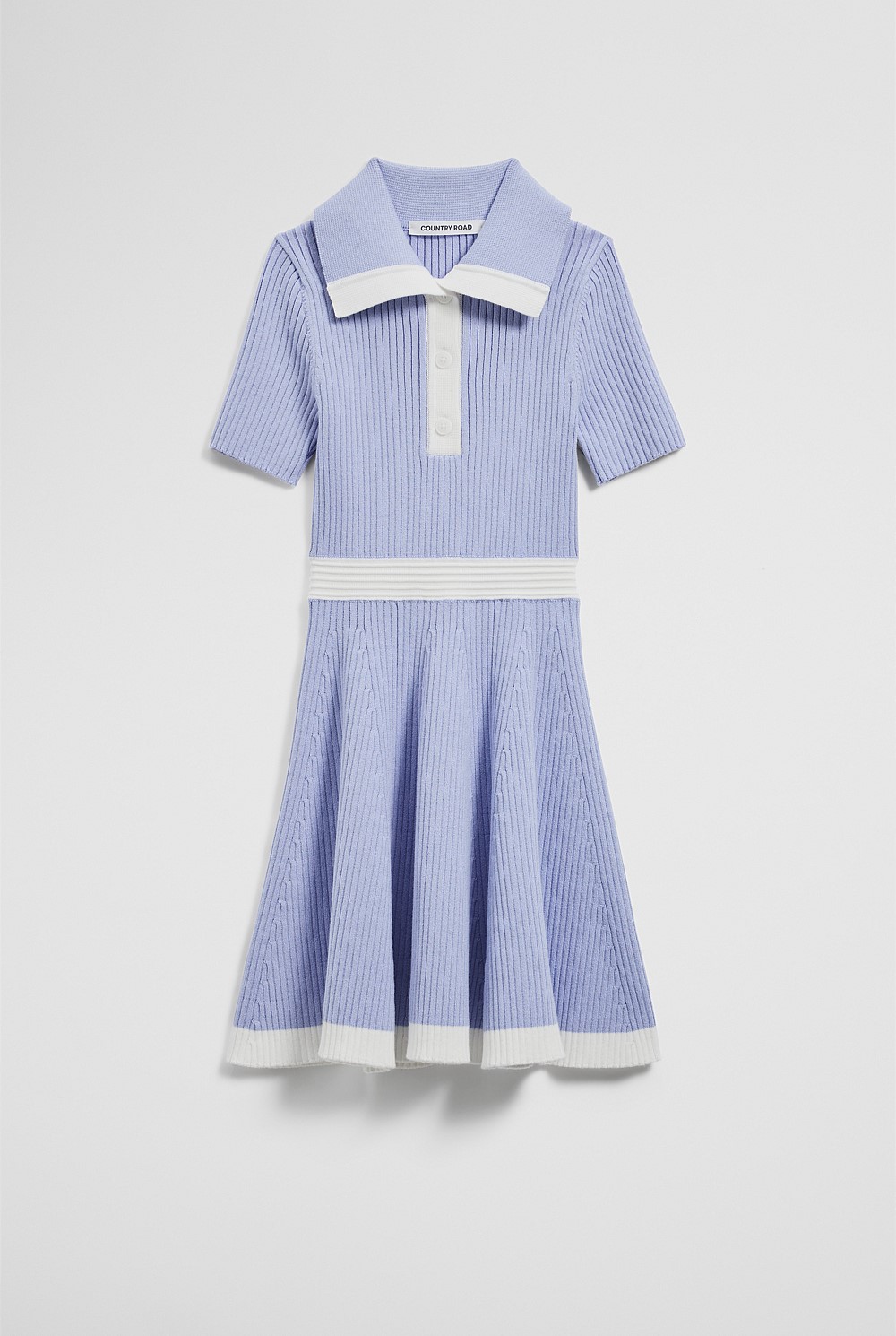 Organically Grown Cotton Blend Collared Short Sleeve Knit Dress