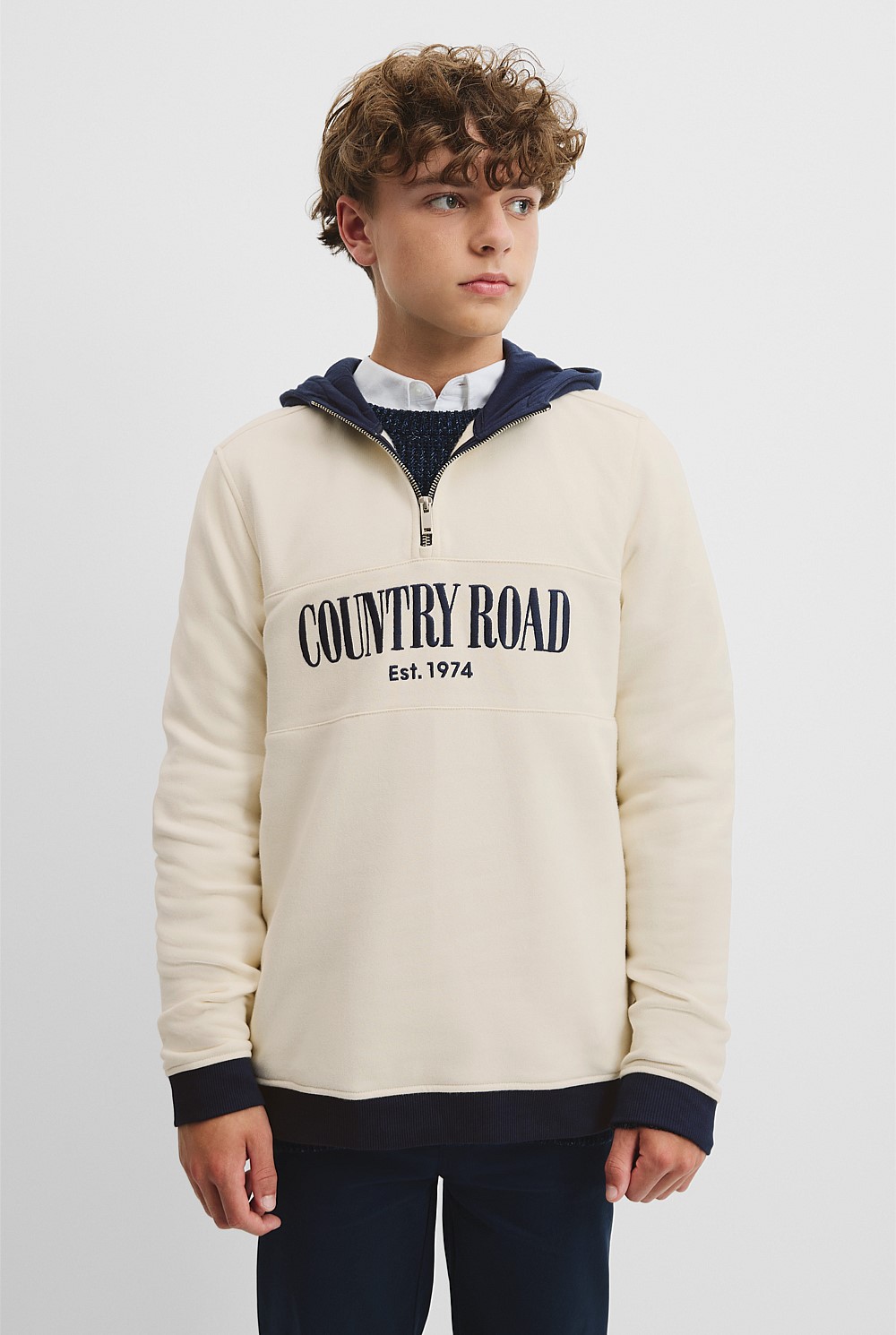 Teen Australian Cotton Hooded Half Zip Sweat