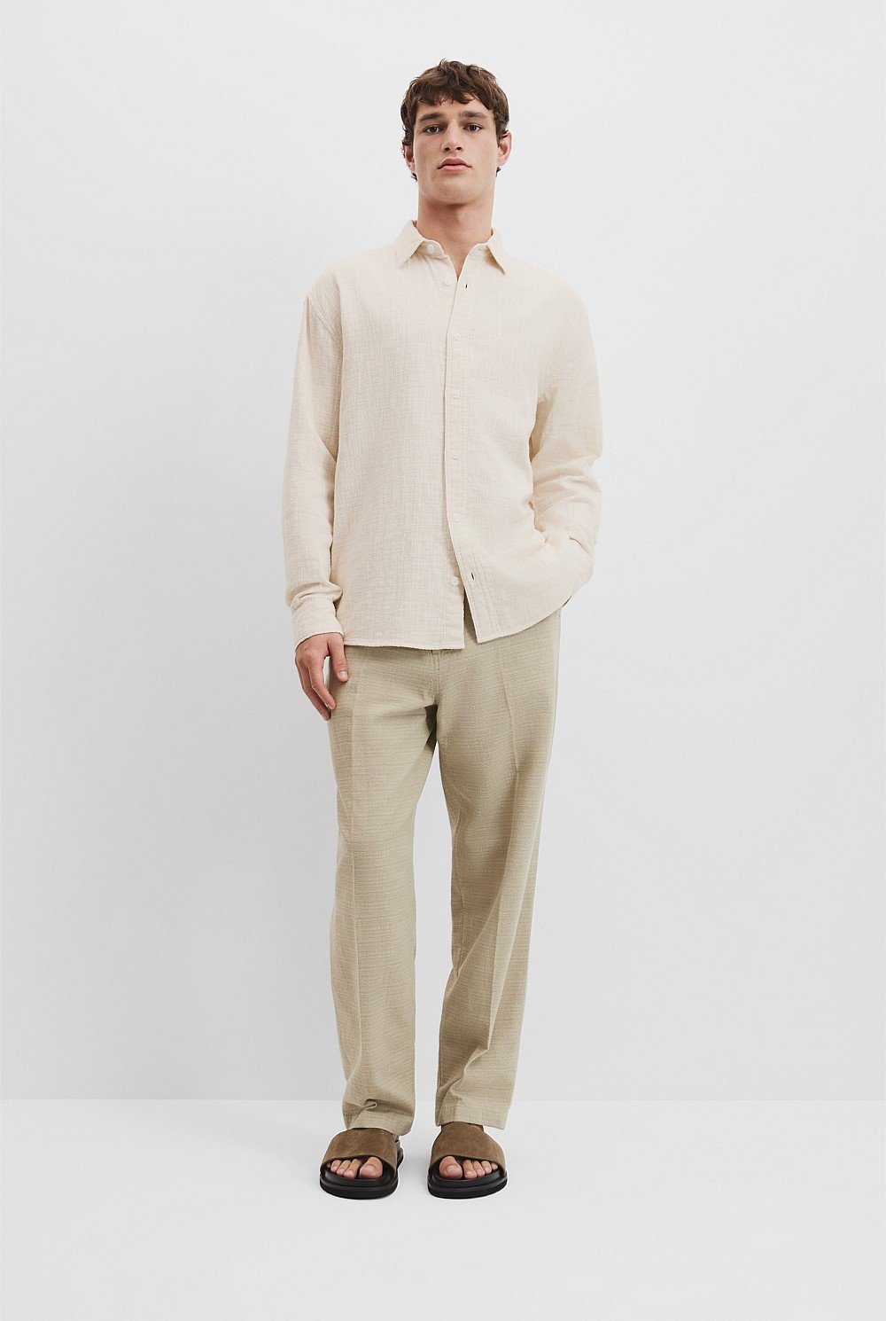 Long Sleeve Double Cloth Textured Shirt