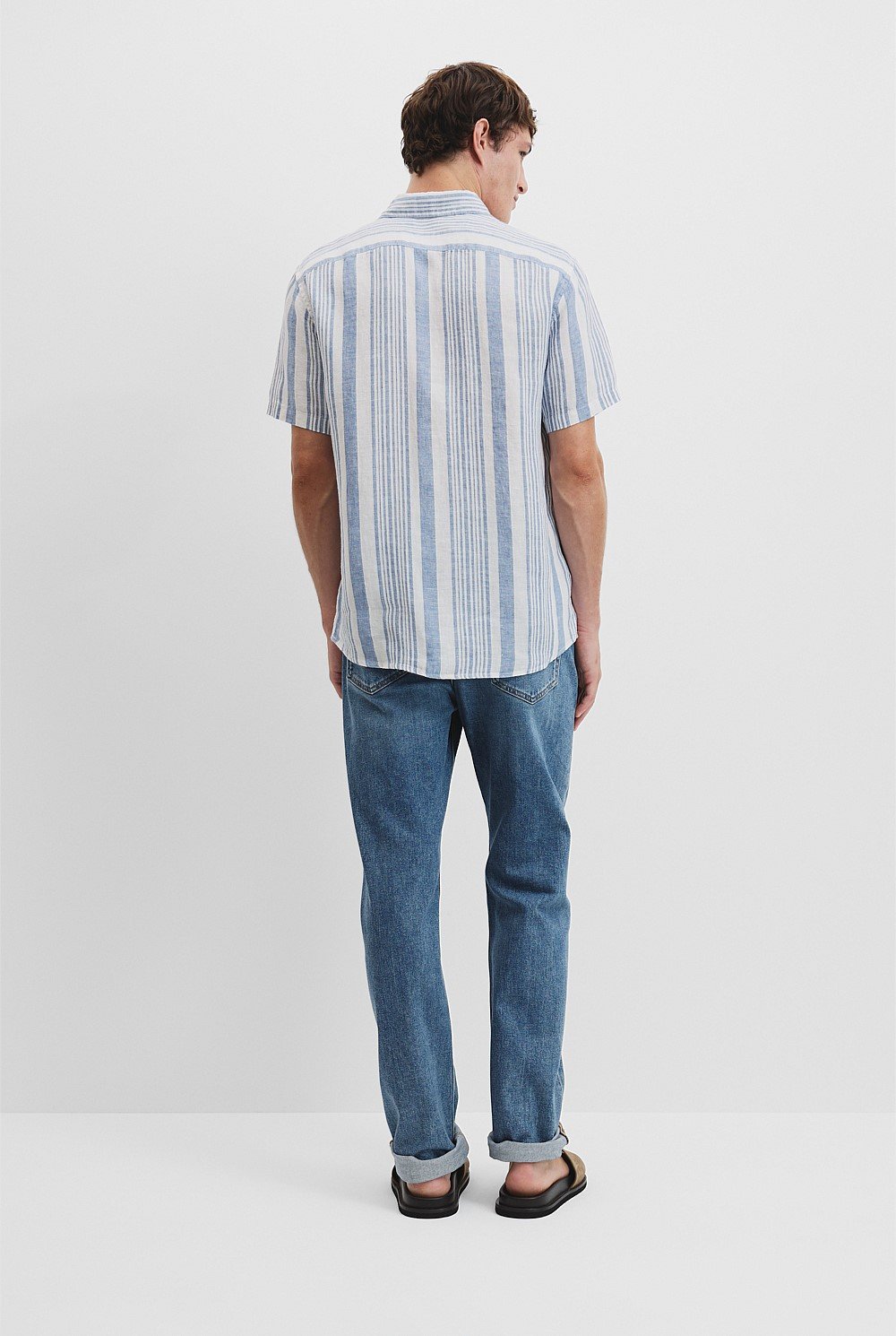 Short Sleeve Regular Fit Organically Grown Linen Stripe Shirt