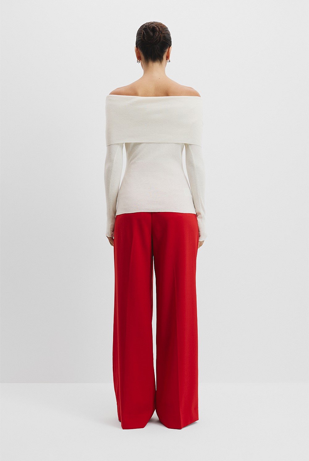 Australian Merino Wool Silk Off-Shoulder Detail Knit