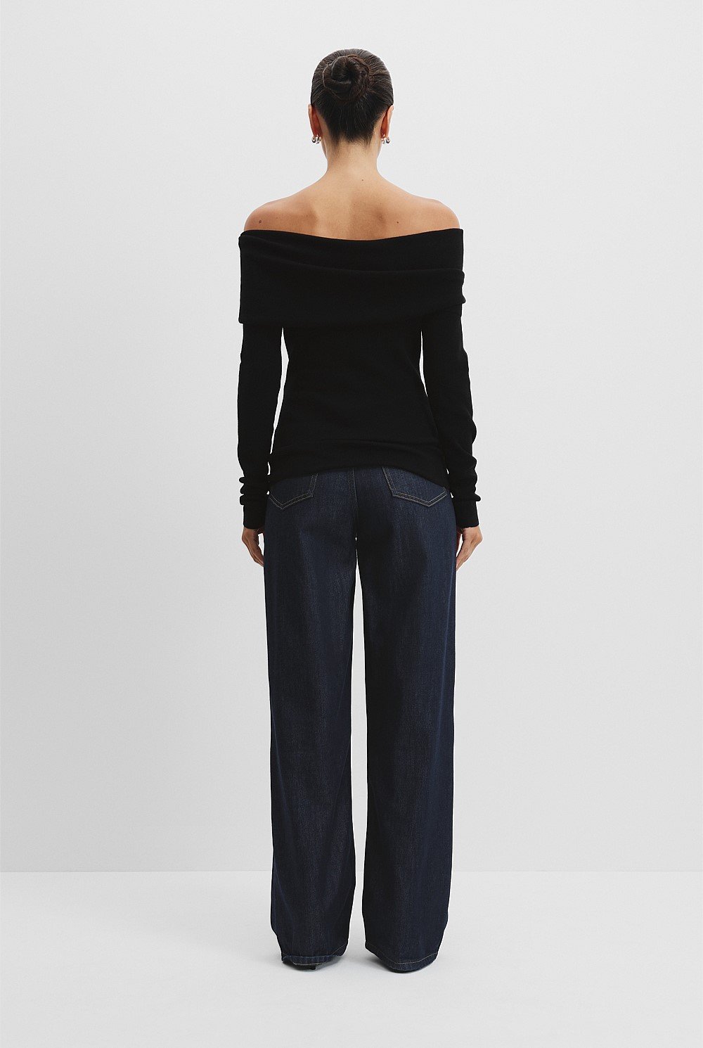 Australian Merino Wool Silk Off-Shoulder Detail Knit