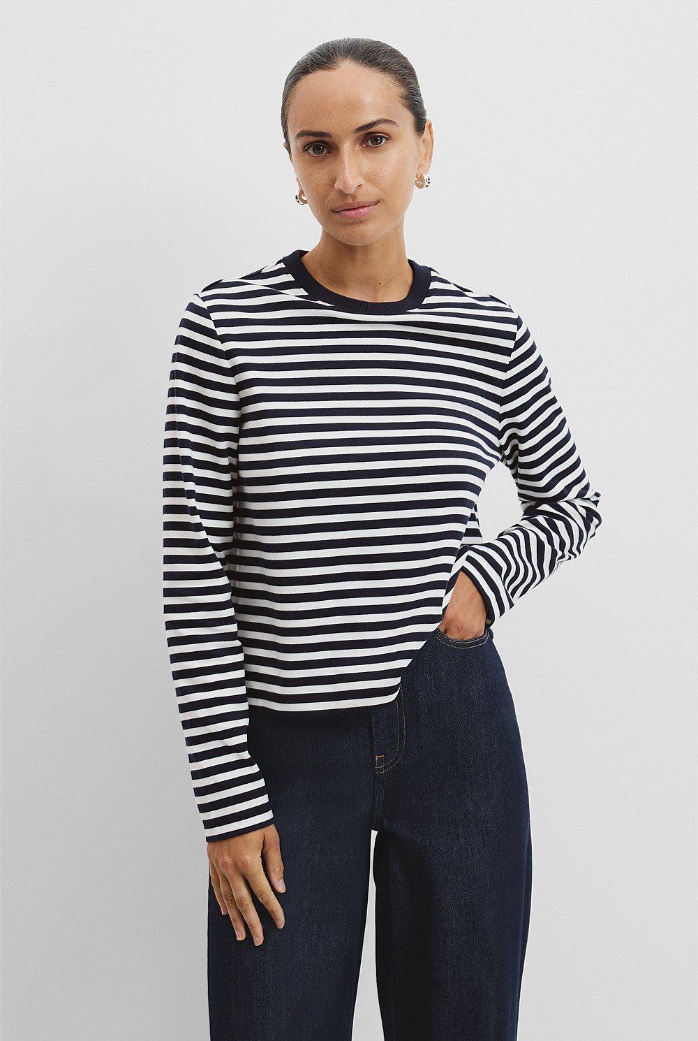 Australian Cotton Stripe Long Sleeve Slim Fit T-Shirt