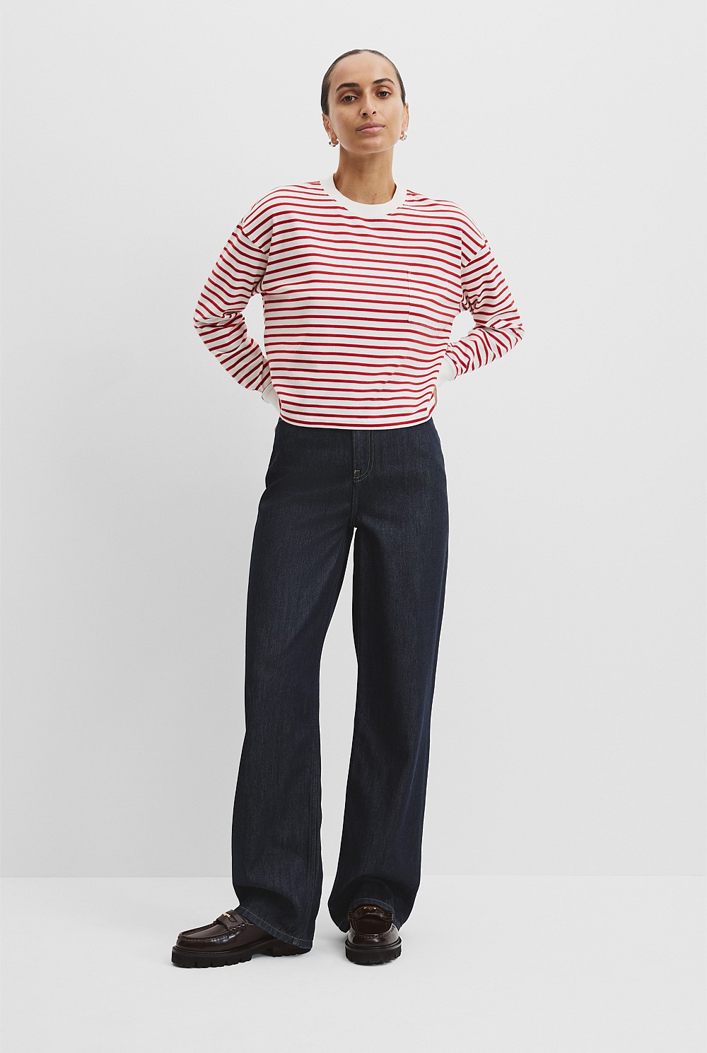 Australian Cotton Long Sleeve Crop Stripe T-Shirt