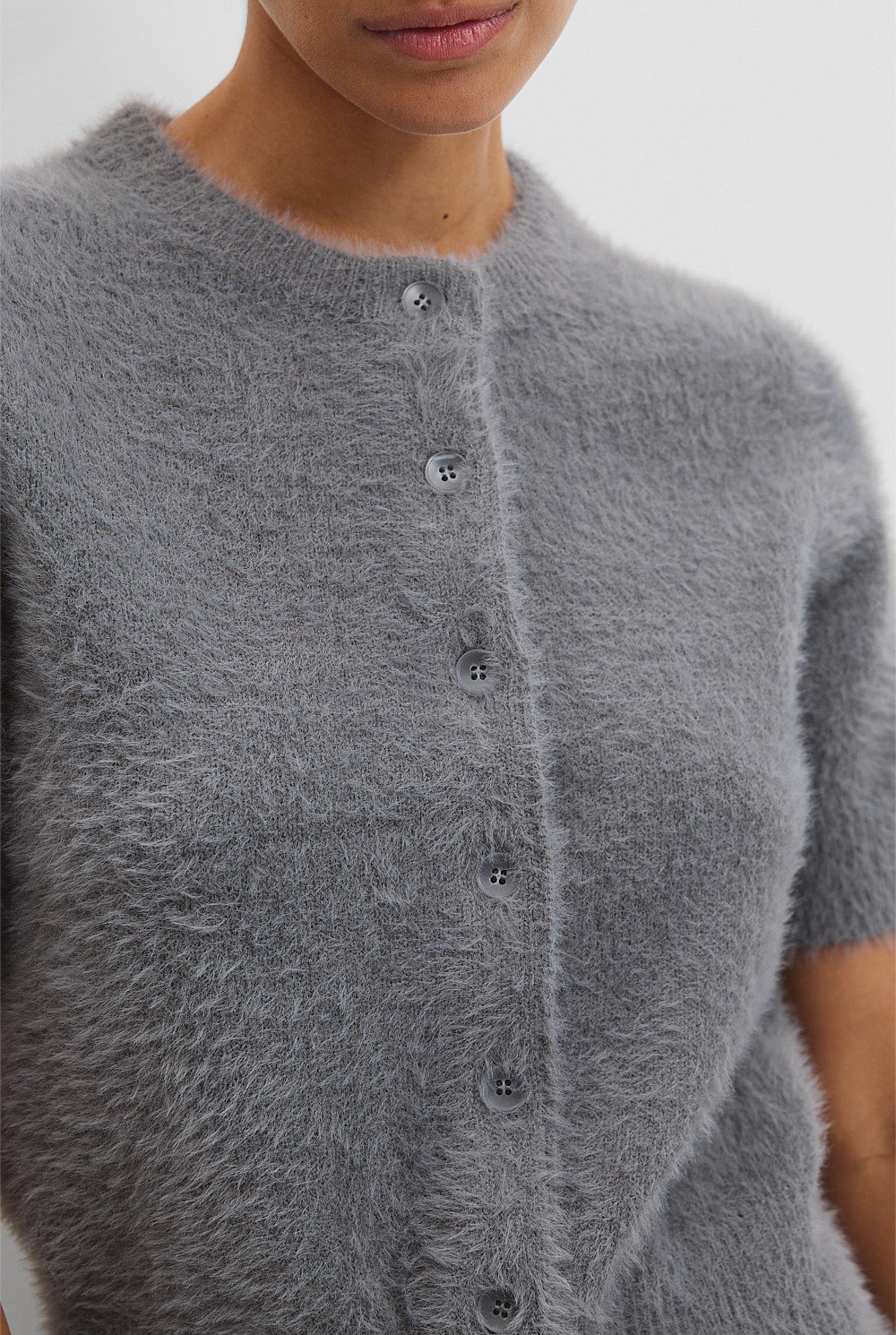 Fluffy Button Detail Knit