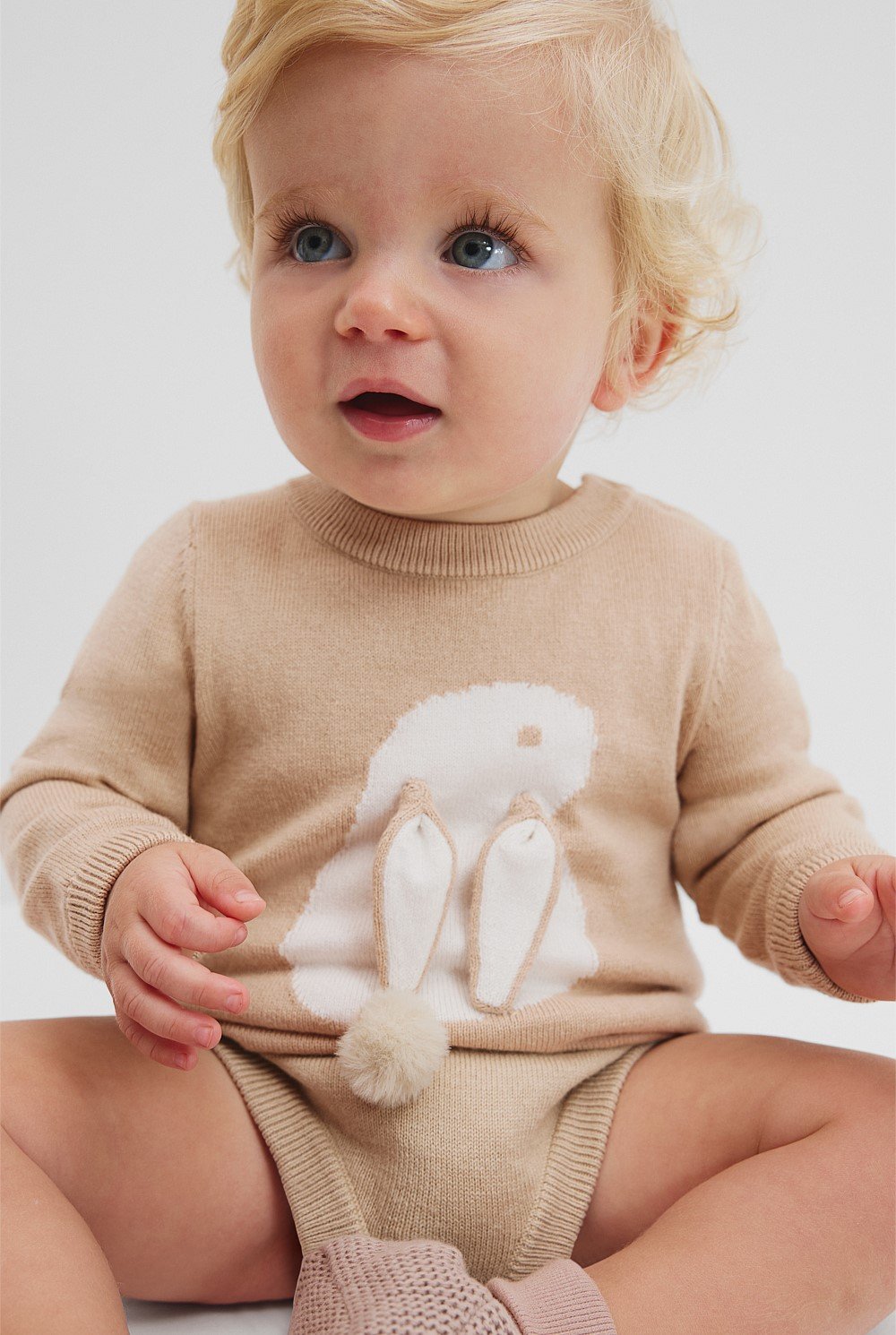 Organically Grown Cotton Blend Knit Bunny Bodysuit