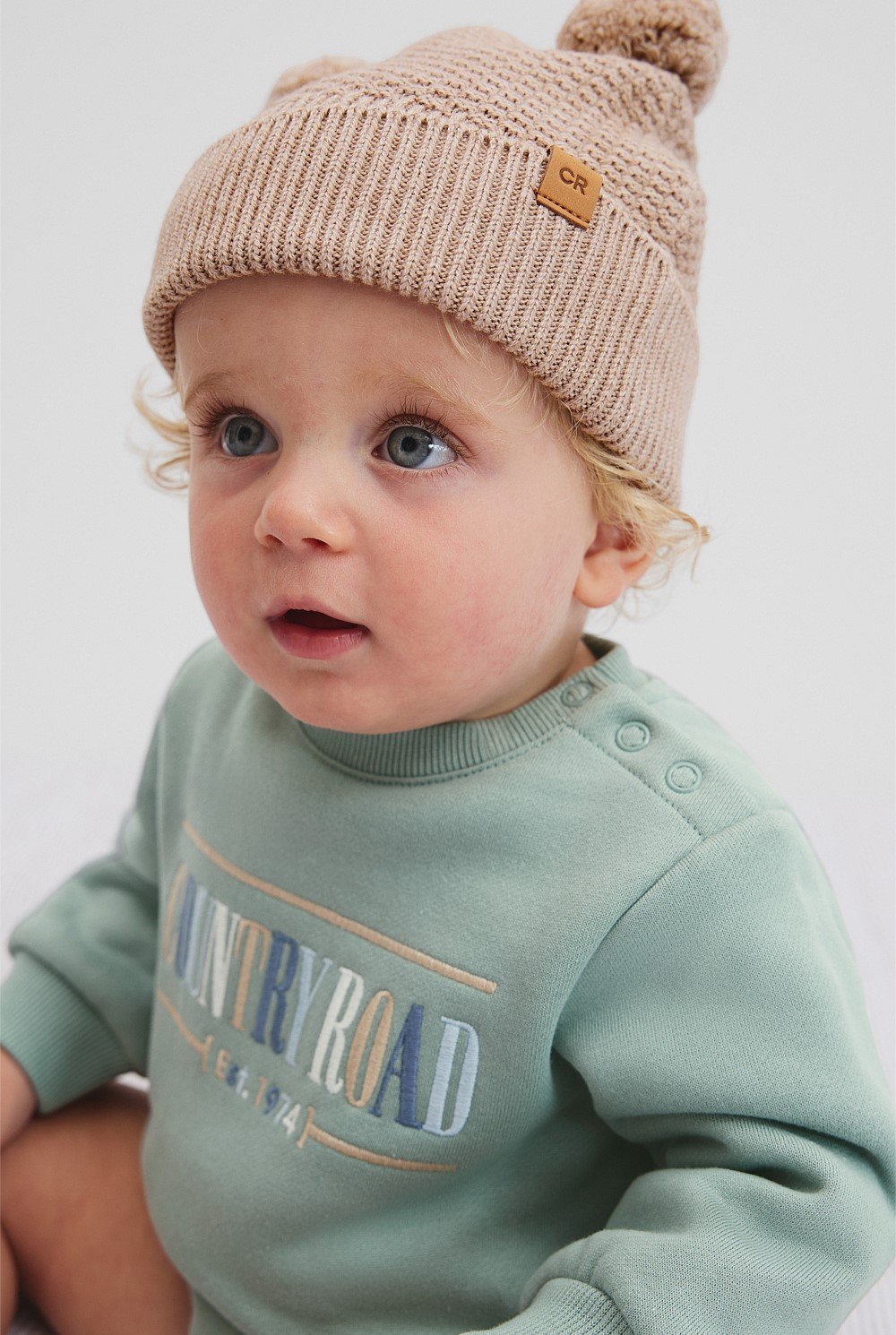 Organically Grown Cotton Blend Pom Ears Knit Beanie