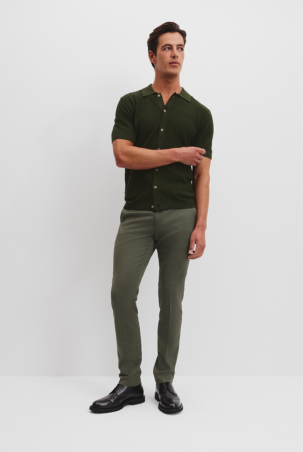 Cotton Silk Cashmere Stripe Knit Shirt