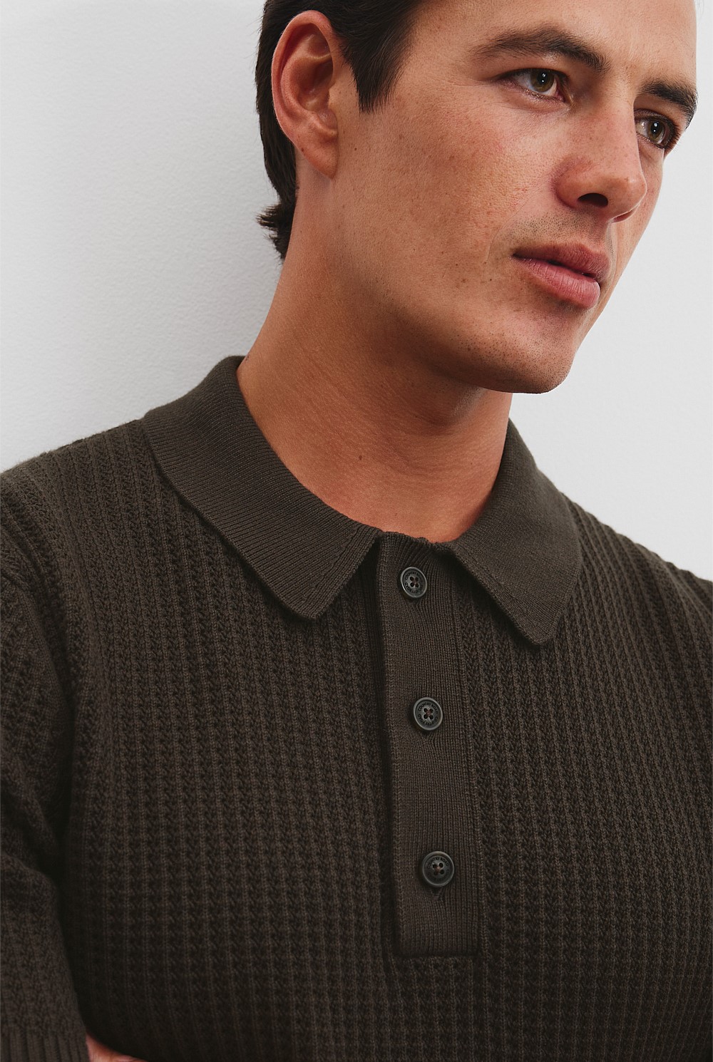 Australian Cotton Rib Short Sleeve Knit Polo Shirt