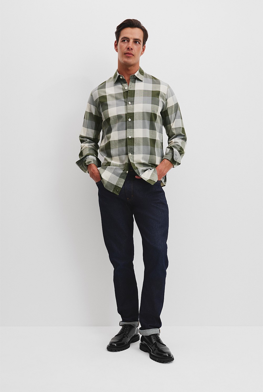 Regular Fit Good Earth Cotton Flannel Check Shirt