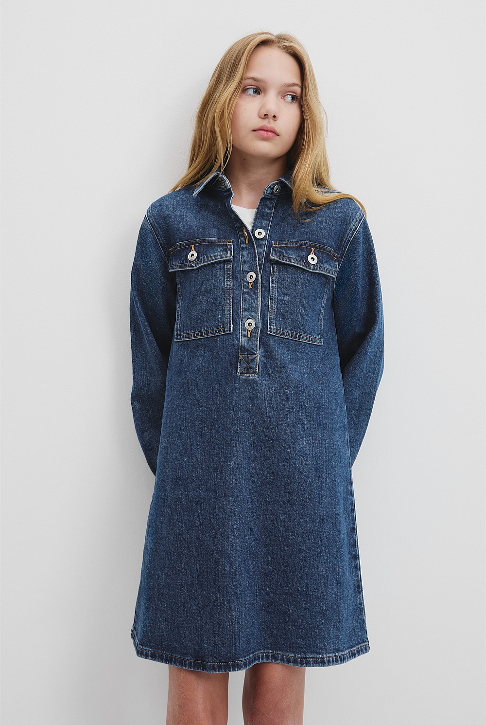 Teen Long Sleeve Denim Dress