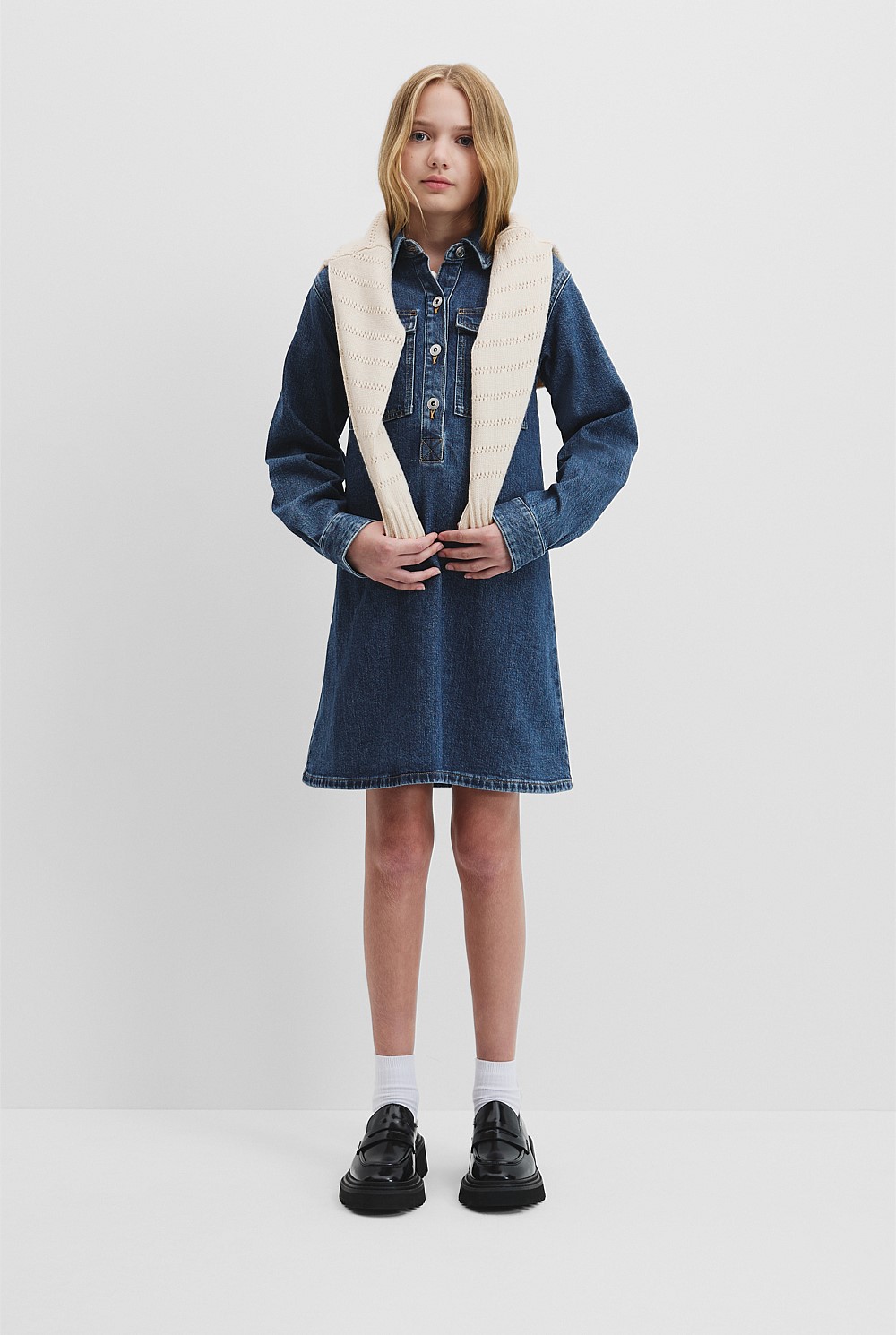 Teen Long Sleeve Denim Dress