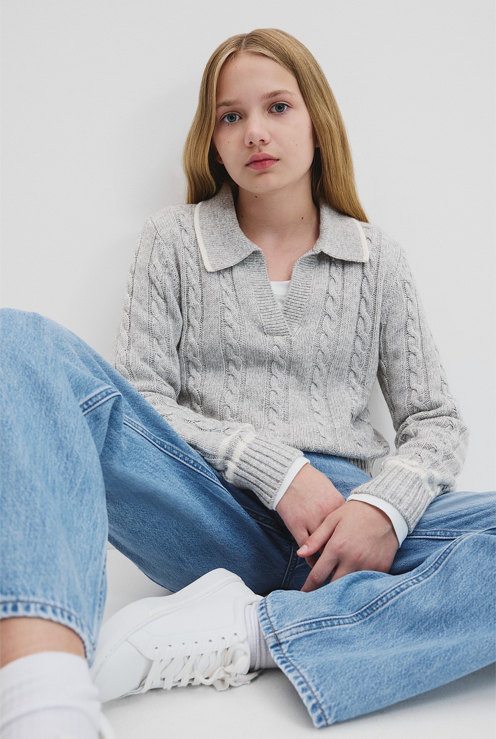 Teen Cable Polo Knit