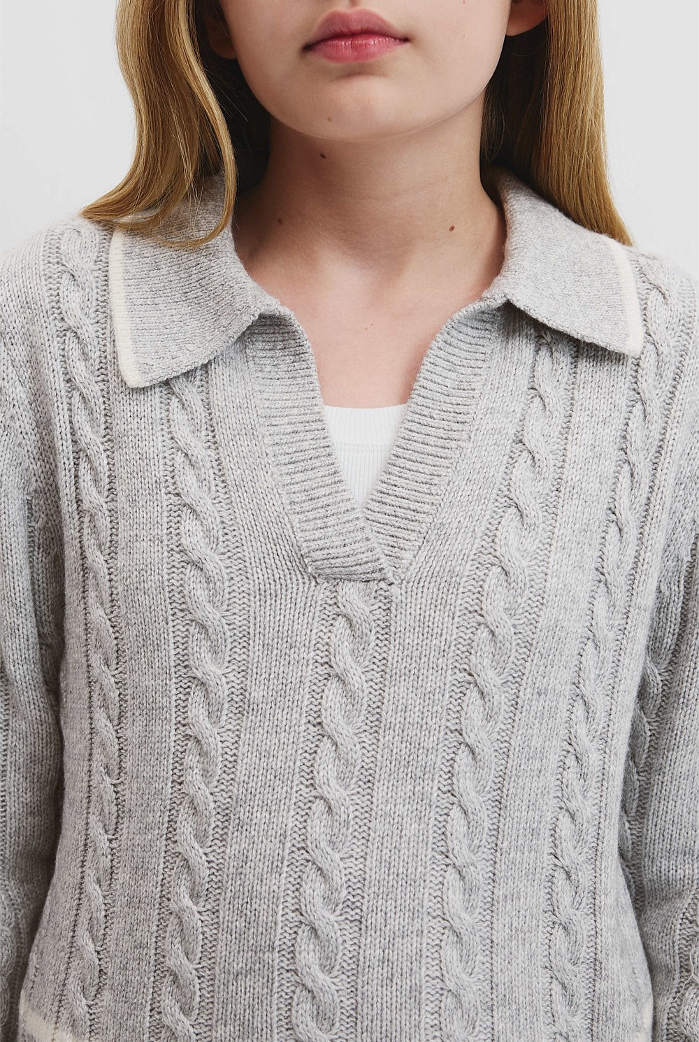 Teen Cable Polo Knit