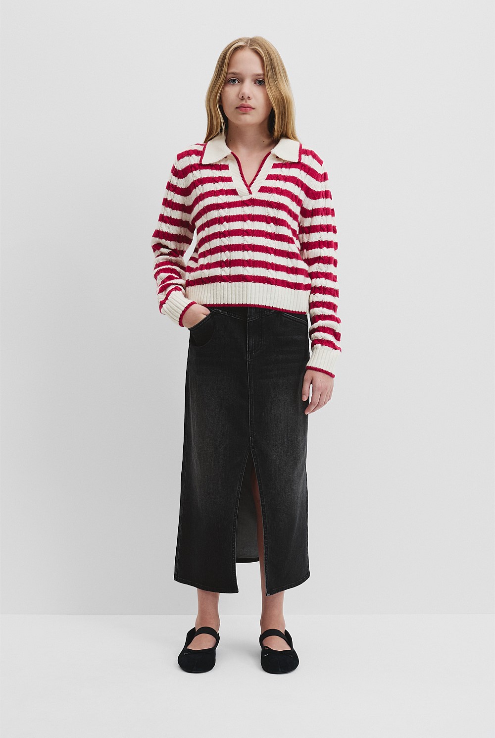 Teen Cable Polo Knit