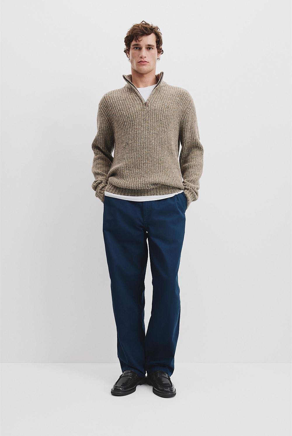 Merino Wool Nep Half Zip Neck Knit
