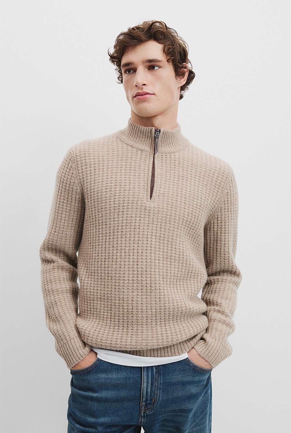 Textured Wool Half Zip Knit