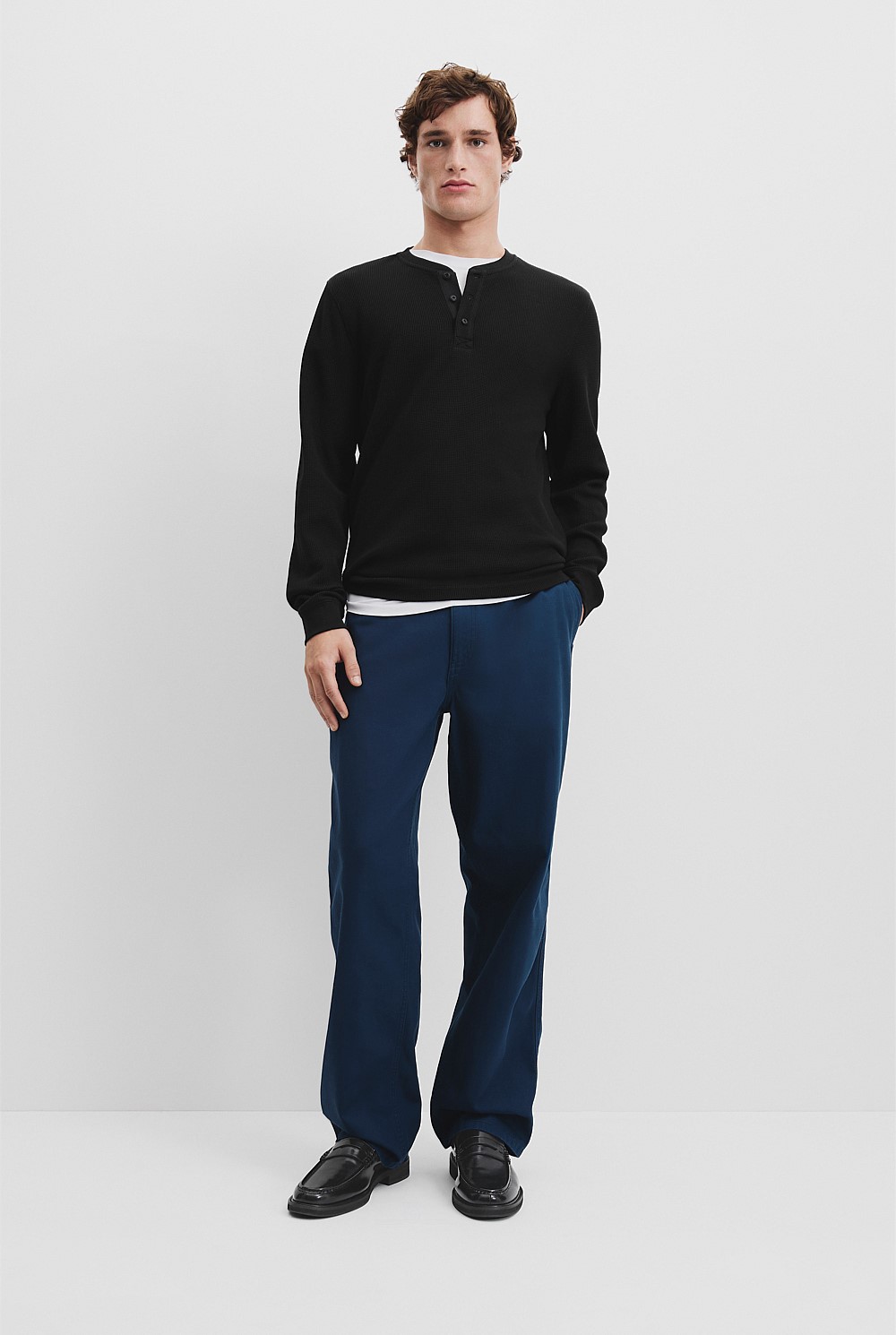 Australian Cotton Blend Waffle Henley