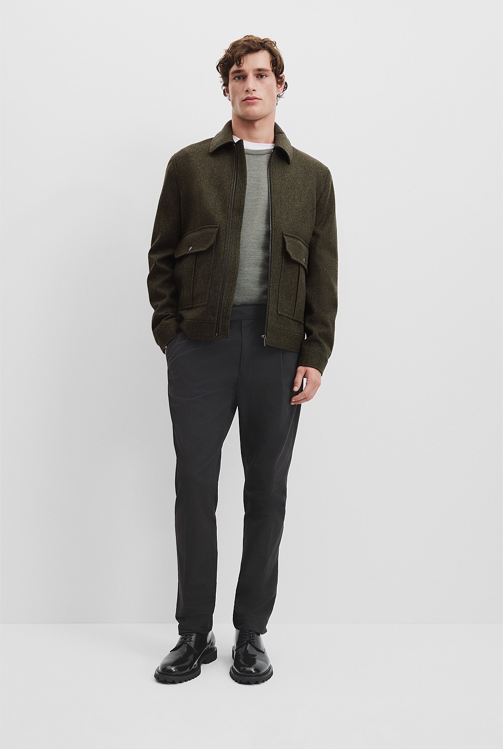 Recycled Wool Blend Zip Through Jacket