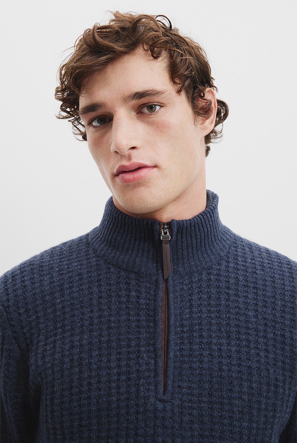 Textured Wool Half Zip Knit